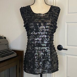 Black & Silver Ruffled Sleeveless Top